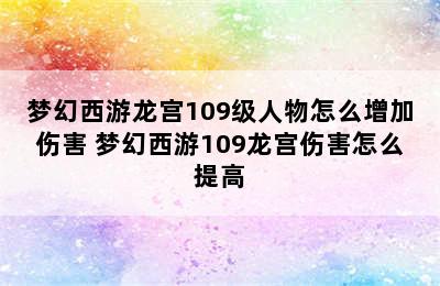 梦幻西游龙宫109级人物怎么增加伤害 梦幻西游109龙宫伤害怎么提高